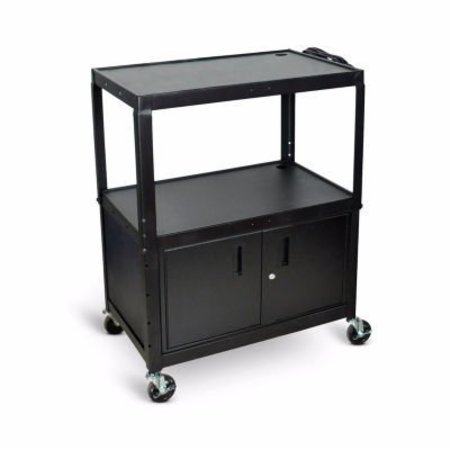 LUXOR Luxor Extra Large Adj Height Steel AV Cart w/ Cabinet, 3 Shelves, Blk, Electric, 24" to 42"H AVJ42XLC